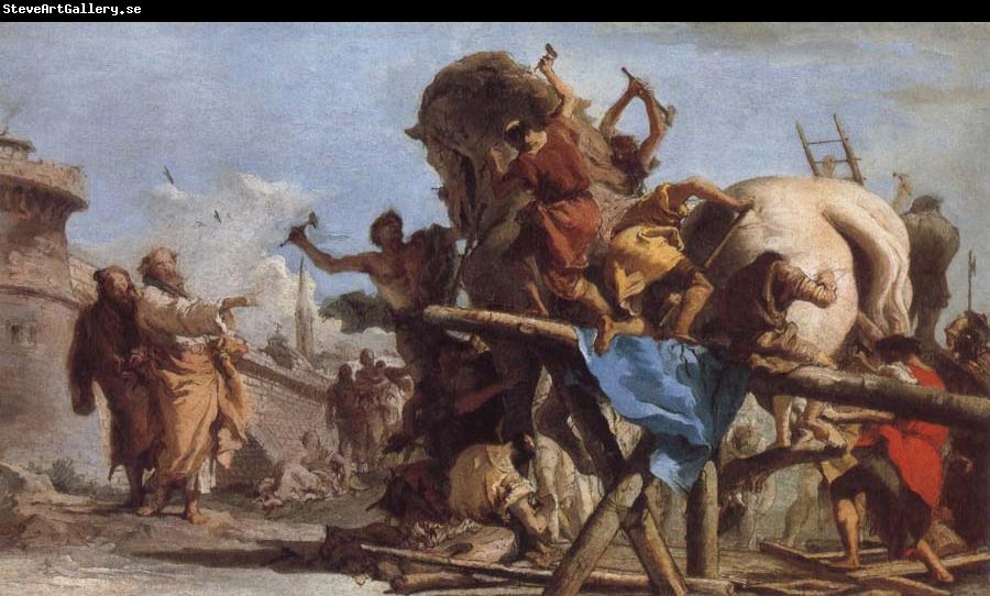 TIEPOLO, Giovanni Domenico The Building of the Trojan Horse The Procession of the Trojan Horse into Troy